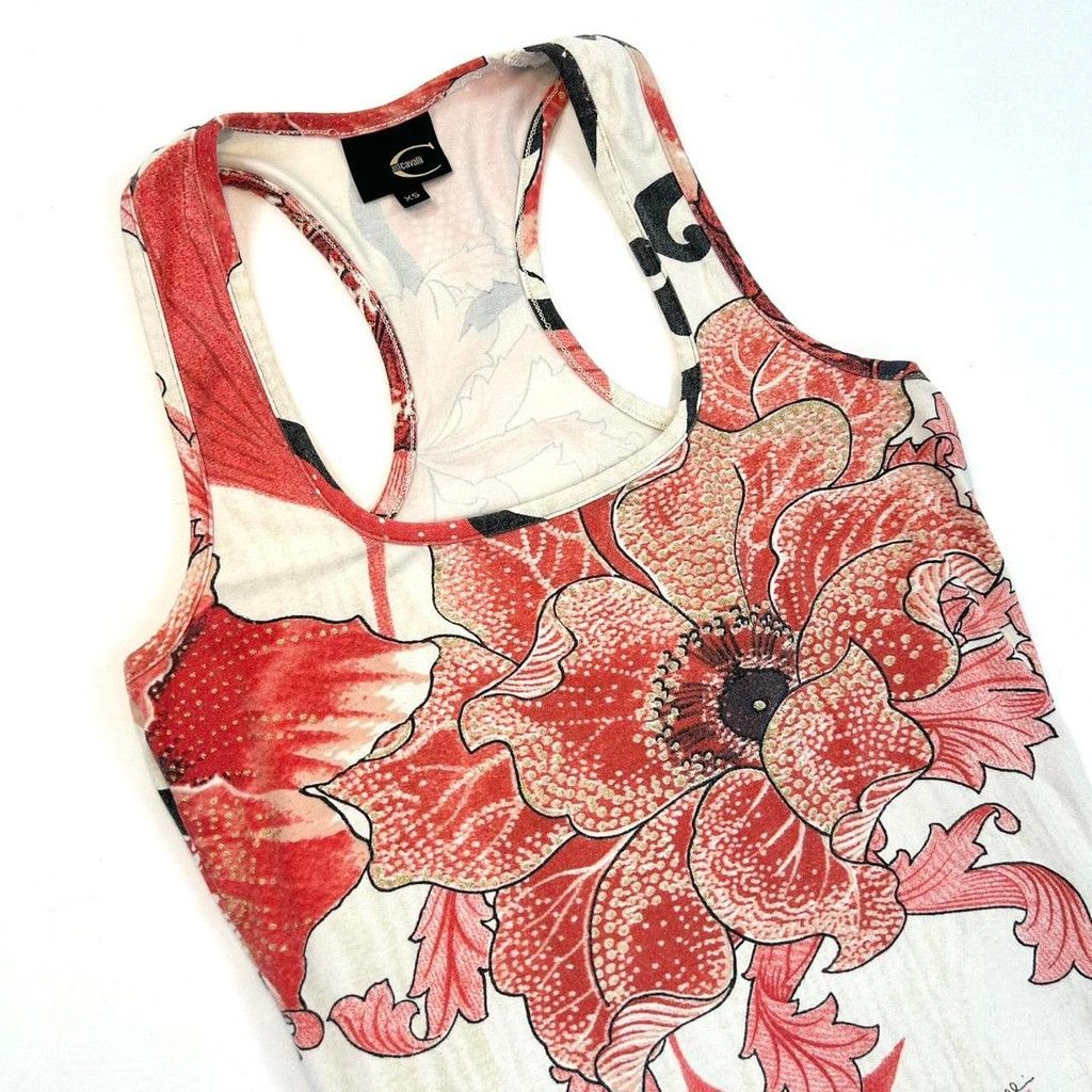 Just Cavalli y2k Cavalli white tank top red and black floral print Size XS / US 0-2 / IT 36-38 - 6 Thumbnail