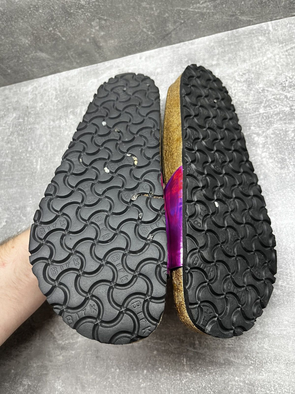 Birkenstock BIRKENSTOCK SUEDE SOLE-PINK HOLOGRAPHIC MADRID SLIDERS Size US 11 / IT 41 - 6 Thumbnail