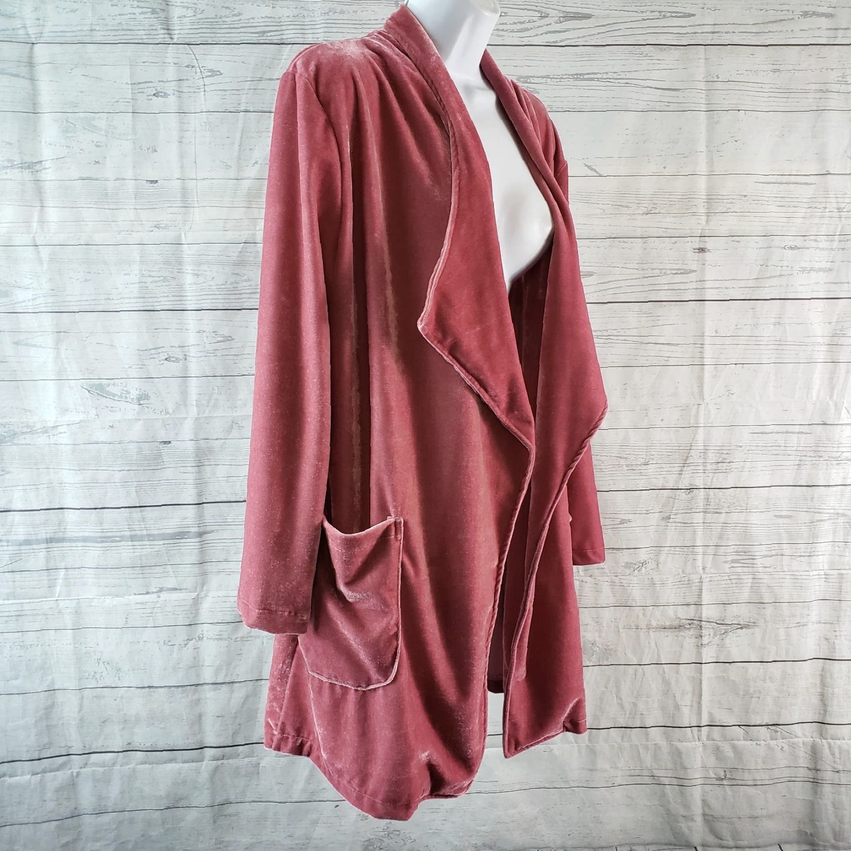 Vintage Amaryllis Cardigan Womens Velvet Pink Small Open Front Pockets Long Sleeve Knit Sweater Ladies, Cardigan, Velvet, Pink, Small, Women Size S / US 4 / IT 40 - 3 Thumbnail