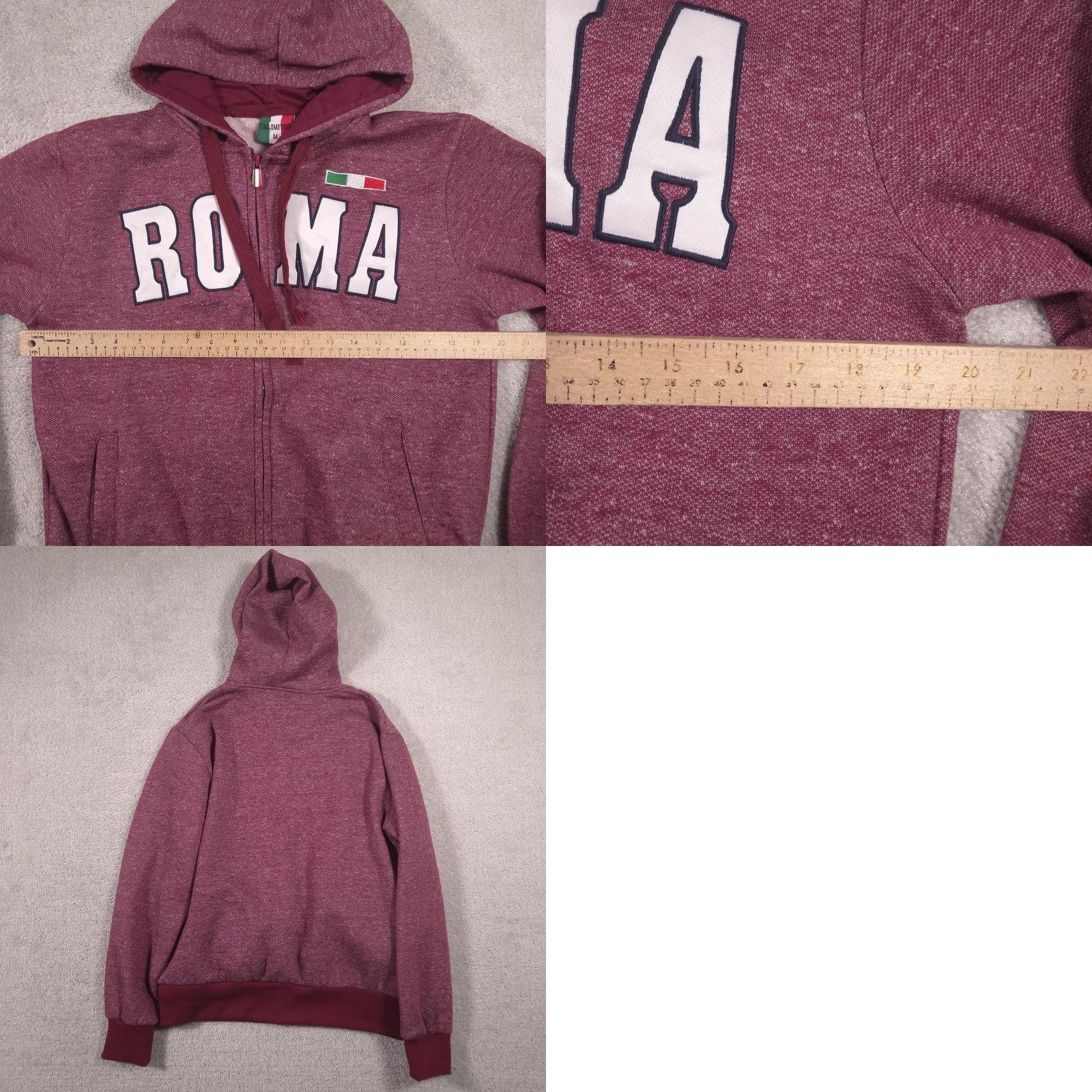 Vintage Unlimited Hoodie Womens M Red Zip Fleece Sweatshirt ROMA Italy Flag Logo Size M / US 6-8 / IT 42-44 - 9 Thumbnail