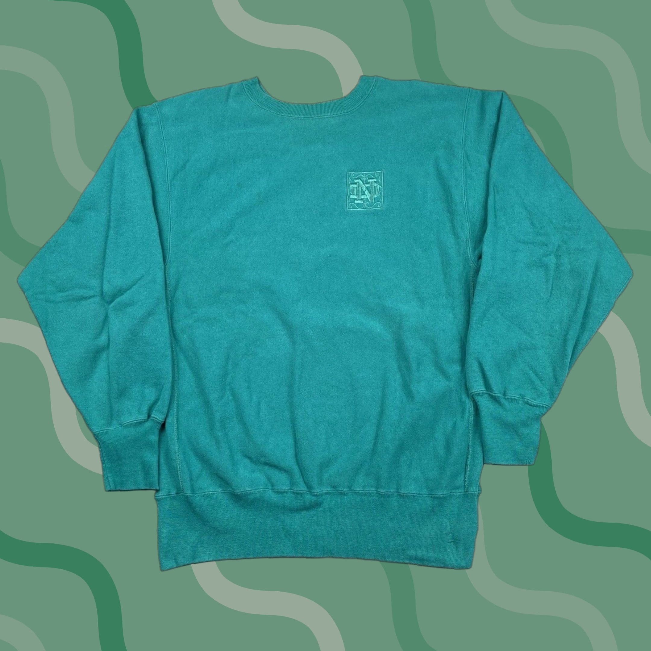 Champion VINTAGE Champion Notre Dame Irish Sweatshirt XL Green Reverse Weave Long Sleeve Pullover College Football Mens Size US XL / EU 56 / 4 - 1 Thumbnail