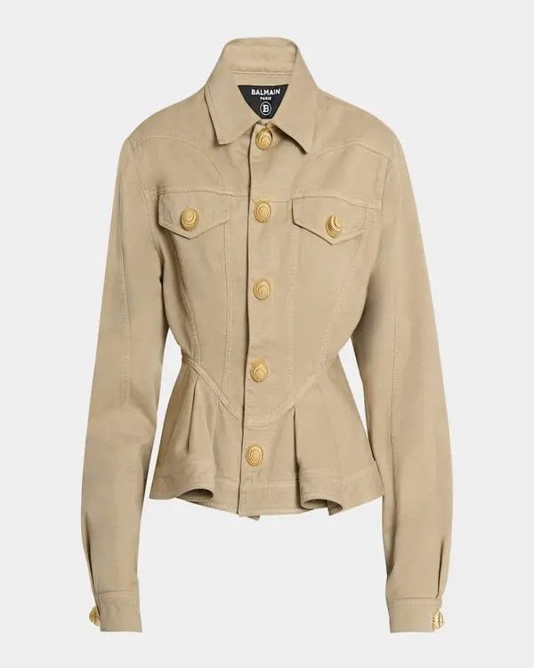 Balmain o1s1wg111025 Ruffled Cotton Canvas Jacket in Beige Size S / US 4 / IT 40 - 1 Thumbnail
