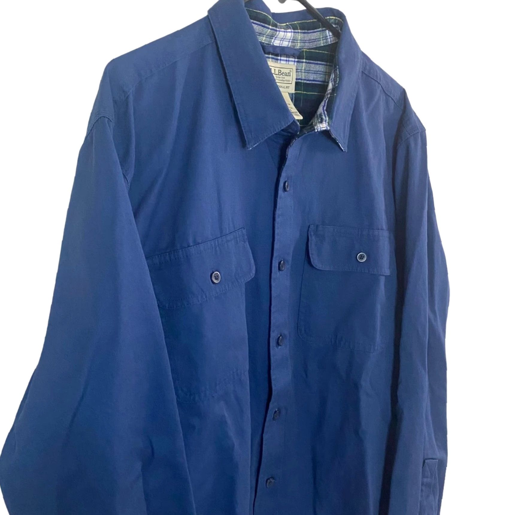 Vintage L.L. Bean Button-Up Work Shirt Shacket Mens Large Blue Plaid Lined Heavyweight Cotton Flannel Shirt Jacket Size US L / EU 52-54 / 3 - 4 Thumbnail