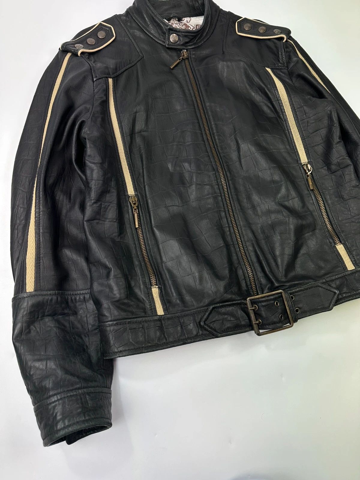 Roberto Cavalli Roberto Cavalli 00’s Black Leather Stamped Jacket Size US L / EU 52-54 / 3 - 4 Thumbnail
