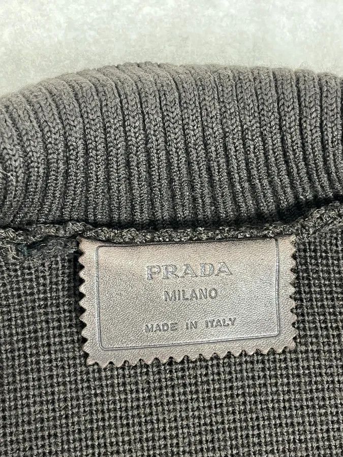 Prada 2000s Prada Brown Wool & Black Front Leather Jacket Size US L / EU 52-54 / 3 - 10 Thumbnail