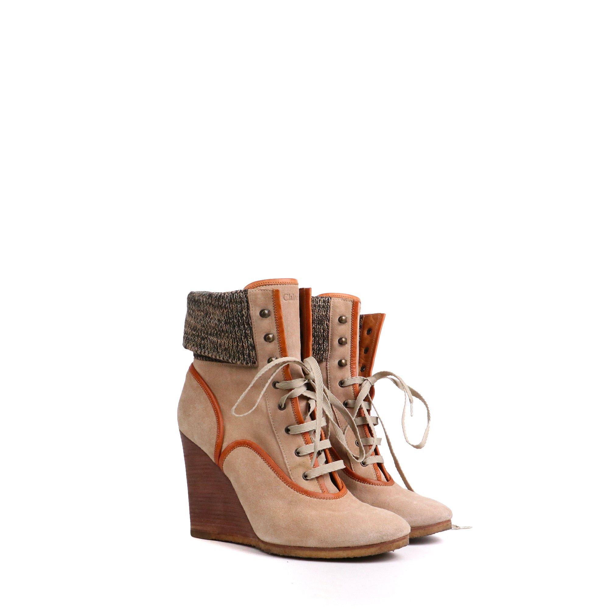 Chloe CHLOÉ - Chloé wedge ankle boots in beige suede (T40) Size US 9 / IT 39 - 1 Thumbnail