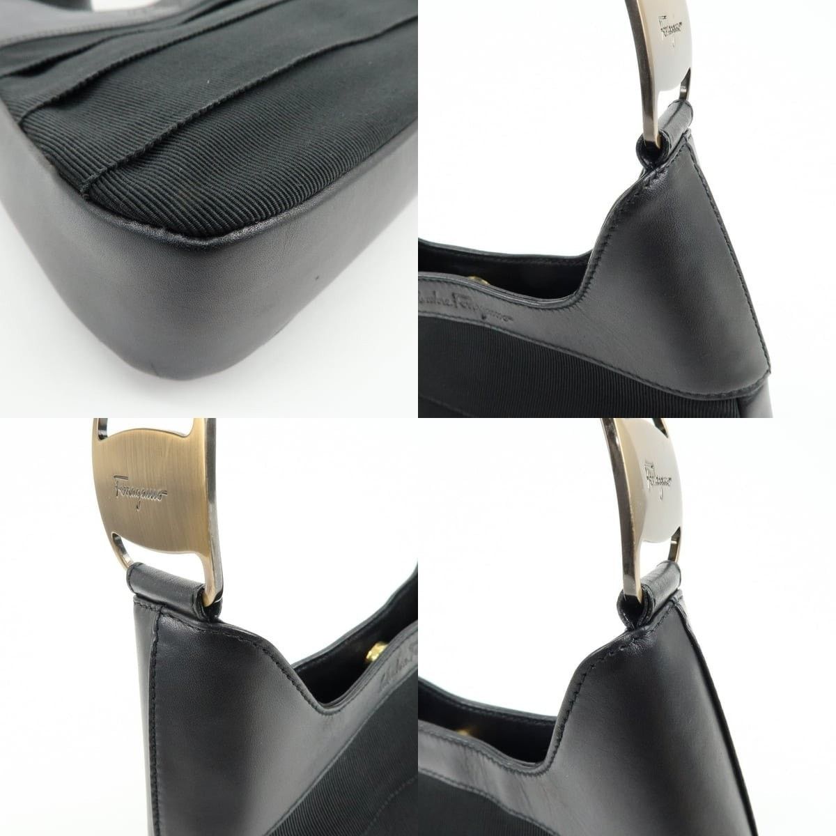 Salvatore Ferragamo Ferragamo Vara Canvas & Leather Shoulder Bag Black Size ONE SIZE - 6 Thumbnail