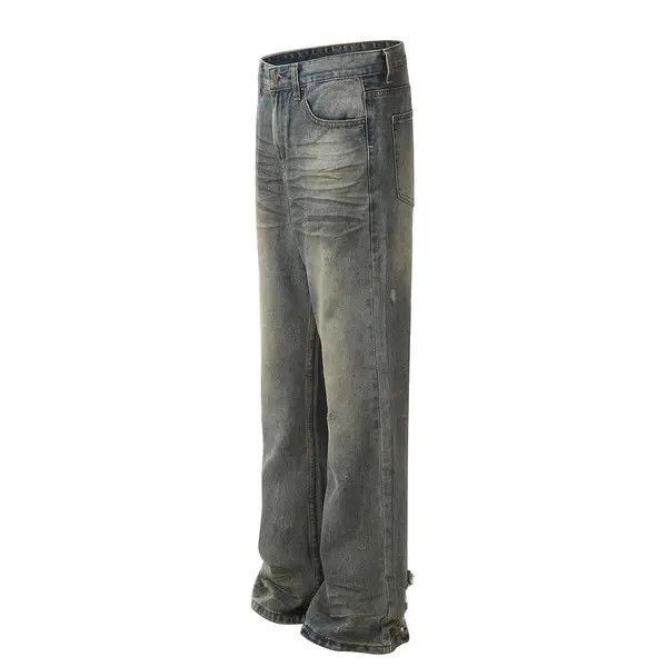Japanese Brand Men's washed distressed loose straight-leg ripped jeans Size US 32 / EU 48 - 2 Thumbnail