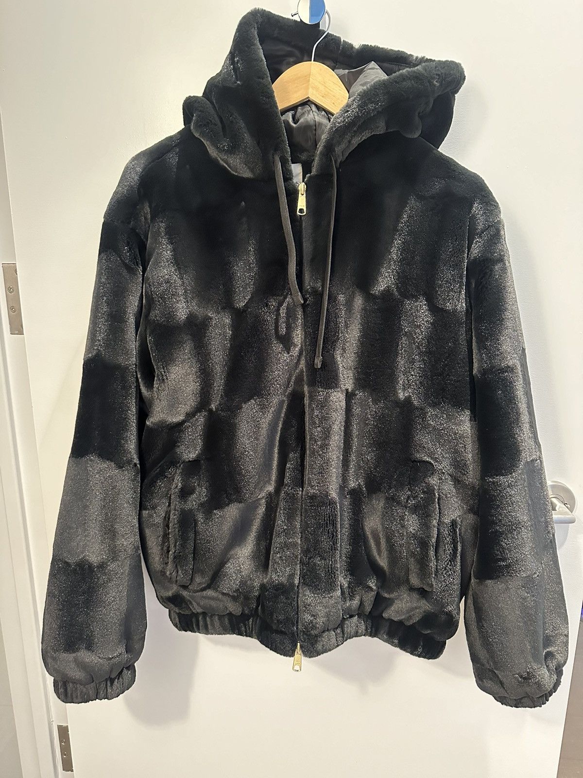 image of Aime Leon Dore Black Fur Zip Hoodie Jacket Size Large, Men's