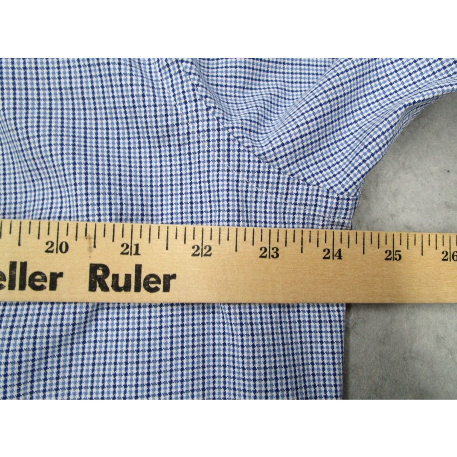 David Donahue David Donahue Mens 17.5 34 Trim Fit Blue Check Dress Shirt Long Sleeve Button Up Cotton Size 34R - 6 Thumbnail