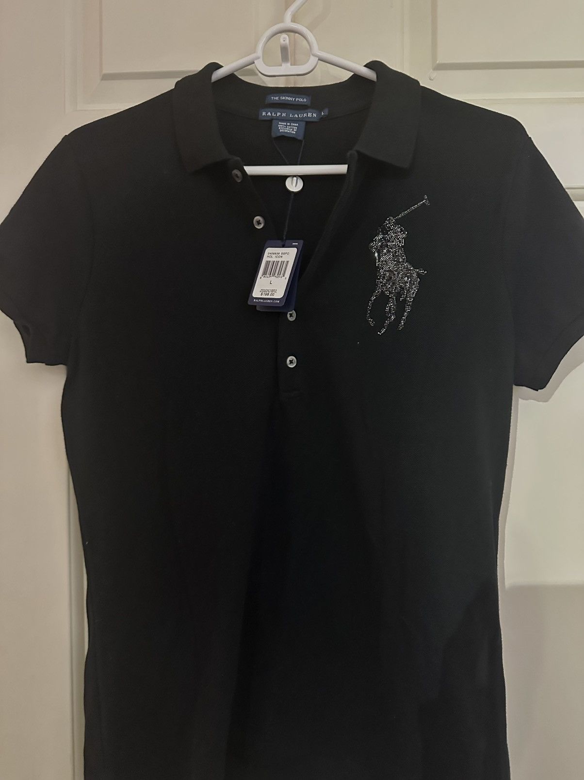 Ralph Lauren Navy polo shirt with rhinestones logo Size L / US 10 / IT 46 - 1 Thumbnail