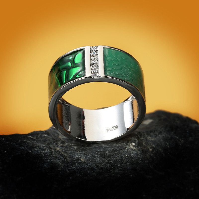 Jewelry Green Geometric Handmade Enamel Ring Size ONE SIZE - 2 Thumbnail