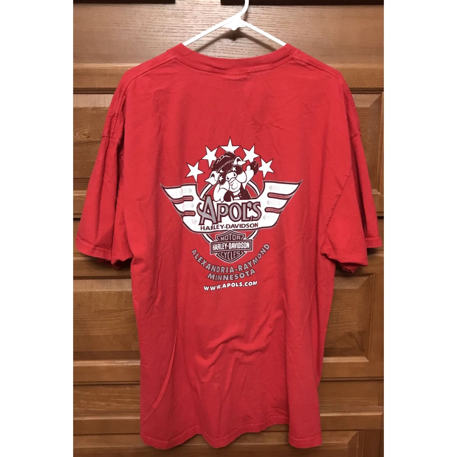 Harley Davidson VINTAGE Harley-Davidson T-Shirt Red S/S 2XL Apol’s MN USA Iron Eagle Bike Motorcycle 579 Mens Size US XXL / EU 58 / 5 - 2 Thumbnail