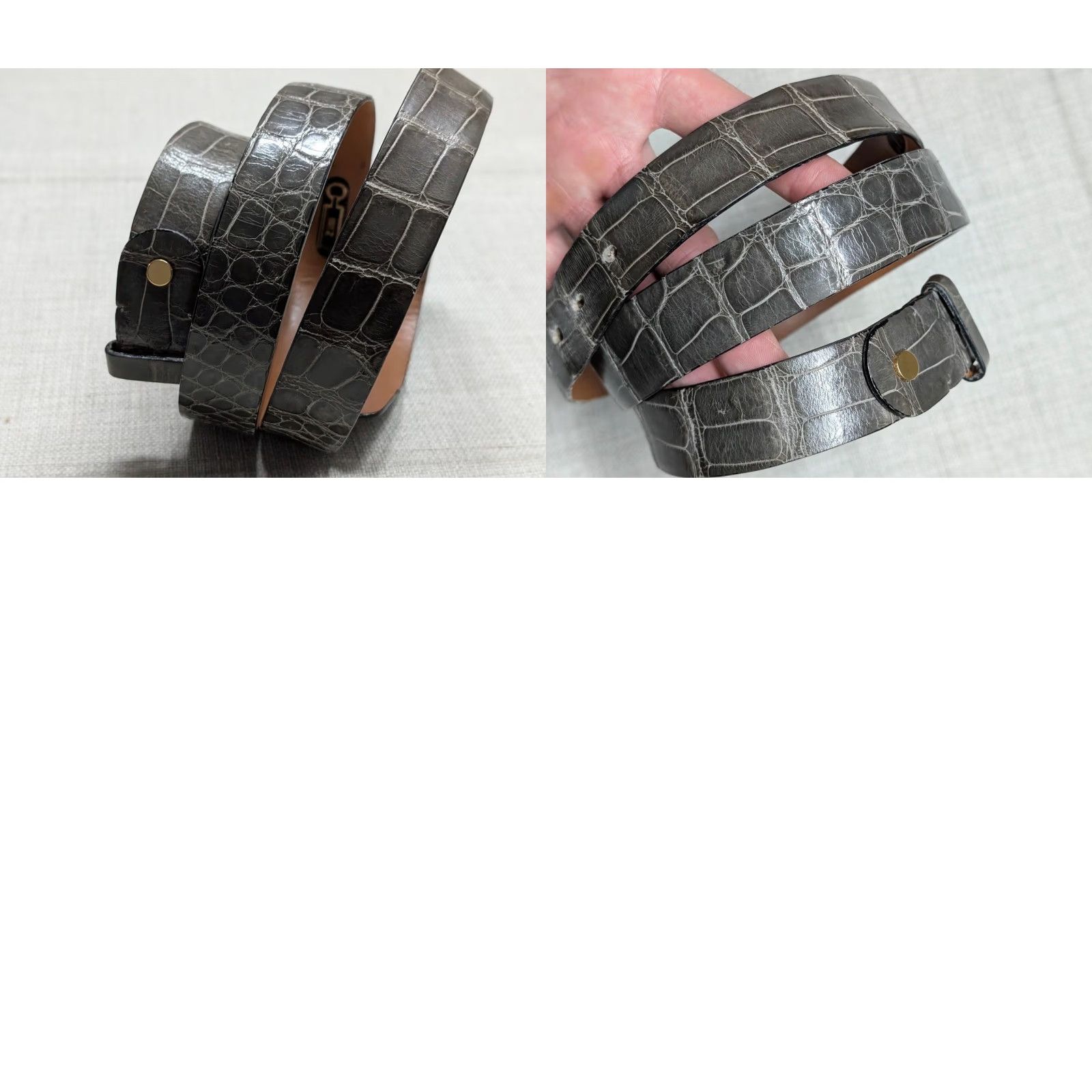 Vintage ZILLI belt CROCODILE buckle 40 made in FRANCE brown/gray/green dress, Western belt Mens Size 40 Size 40 - 11 Thumbnail