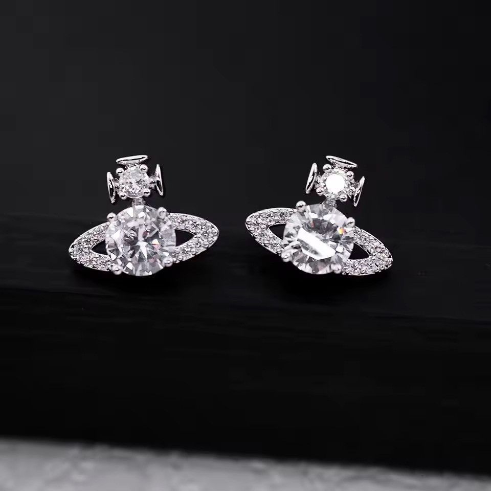 CZ Planet Stud Earrings for Men Women,Streetwear Unisex