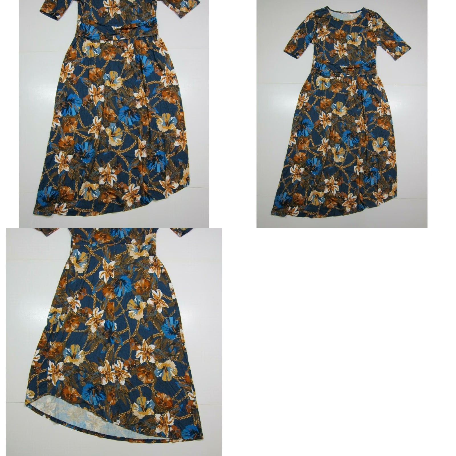 Vintage Orsay Floral Maxi Sundress Women 42/Large Rayon Spandex Stretch Long Dress Blue Orange Yellow Clear? Size L / US 10 / IT 46 - 8 Thumbnail