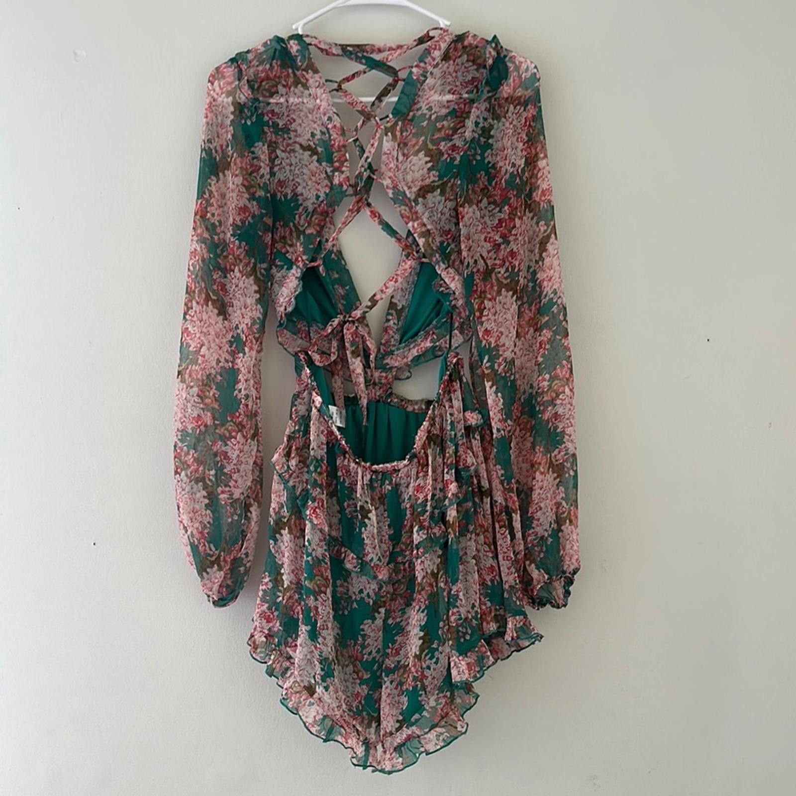 Designer Luxxel Pink and Green Cris Cross Dress Size L / US 10 / IT 46 - 7 Thumbnail