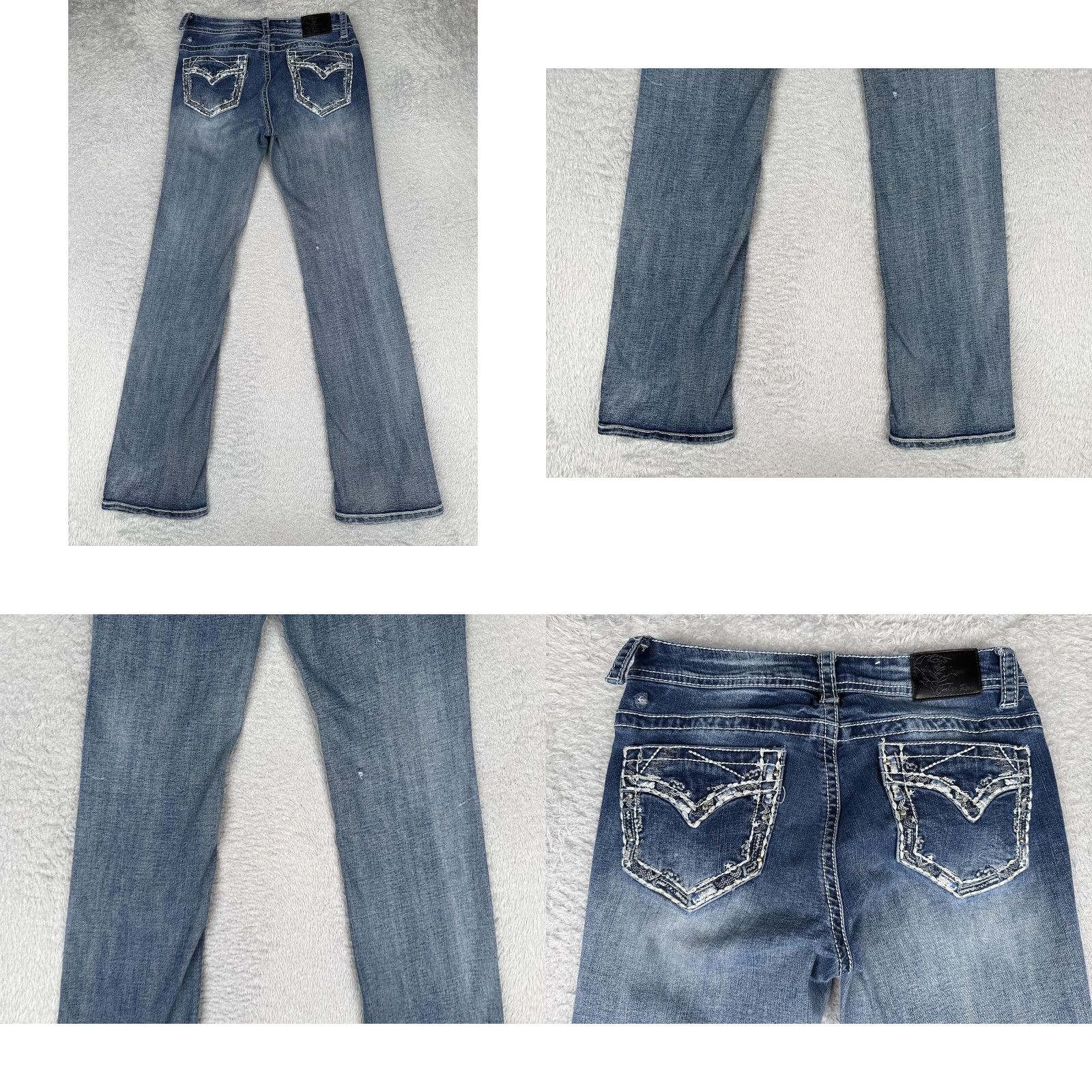 Vintage Cedar Rose Jeans Womens Bootcut Blue 27 Low Rise Stretch Denim 27x32 Rhinestone Embroidered Pockets Size 27" / US 4 / IT 40 - 10 Thumbnail