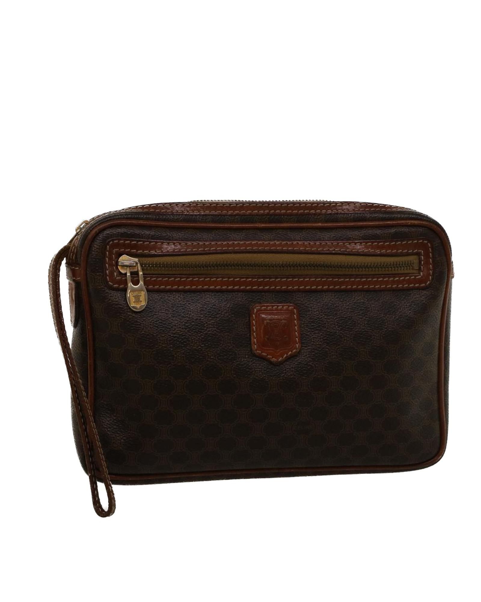 image of Celine Brown Macadam Canvas Clutch Bag, Women's