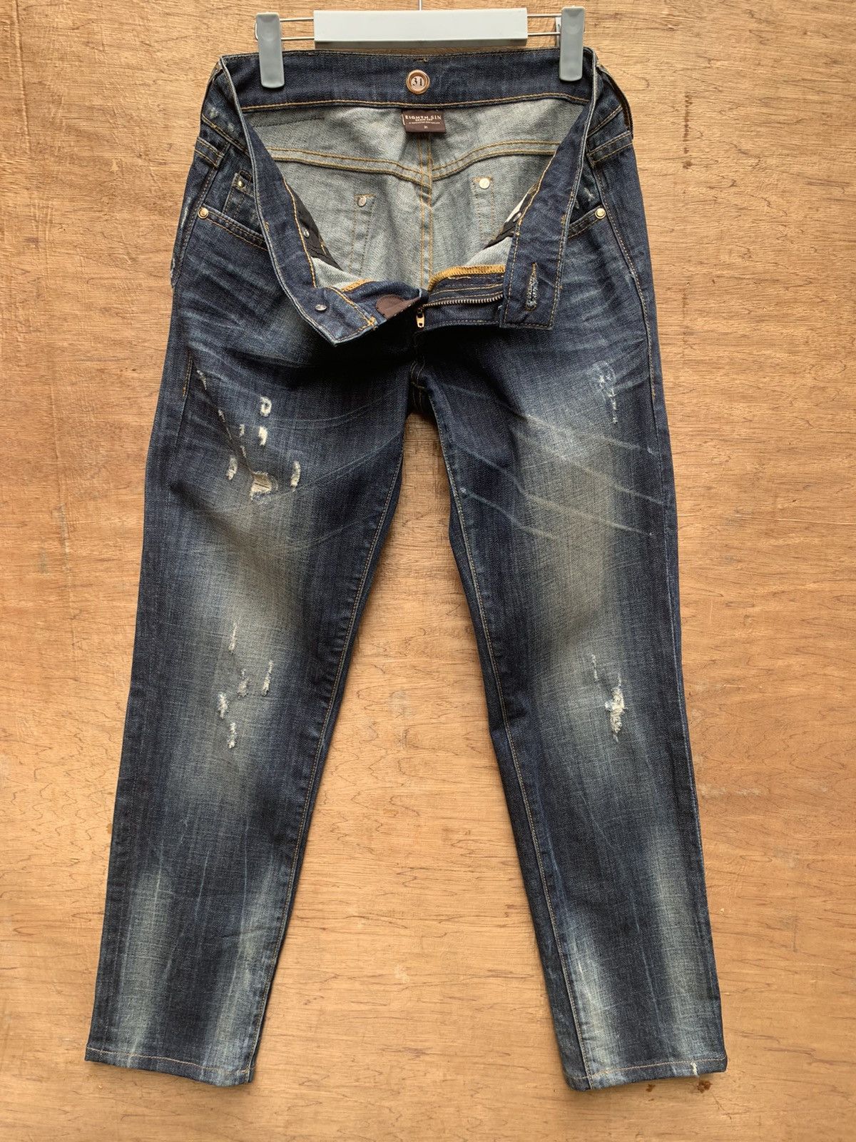 Art Comes First Eight Sin Denim Art Distressed Jeans Pants Size US 31 - 17 Thumbnail