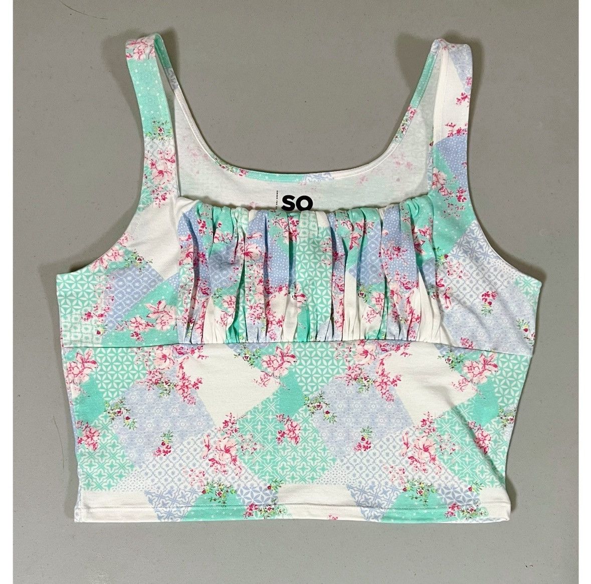 Sonoma SO Paisley Patchwork Floral Ruched Crop Top Shirt Size L 🧚🏼‍♀️✨ Size L / US 10 / IT 46 - 1 Thumbnail