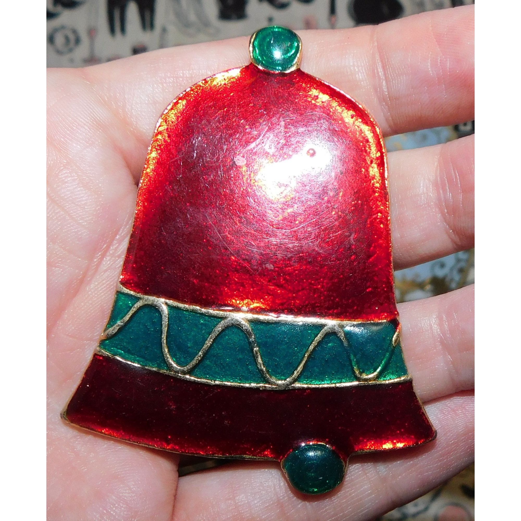 Other Large Vintage Enamel Holiday Bell Brooch Size ONE SIZE - 1 Thumbnail
