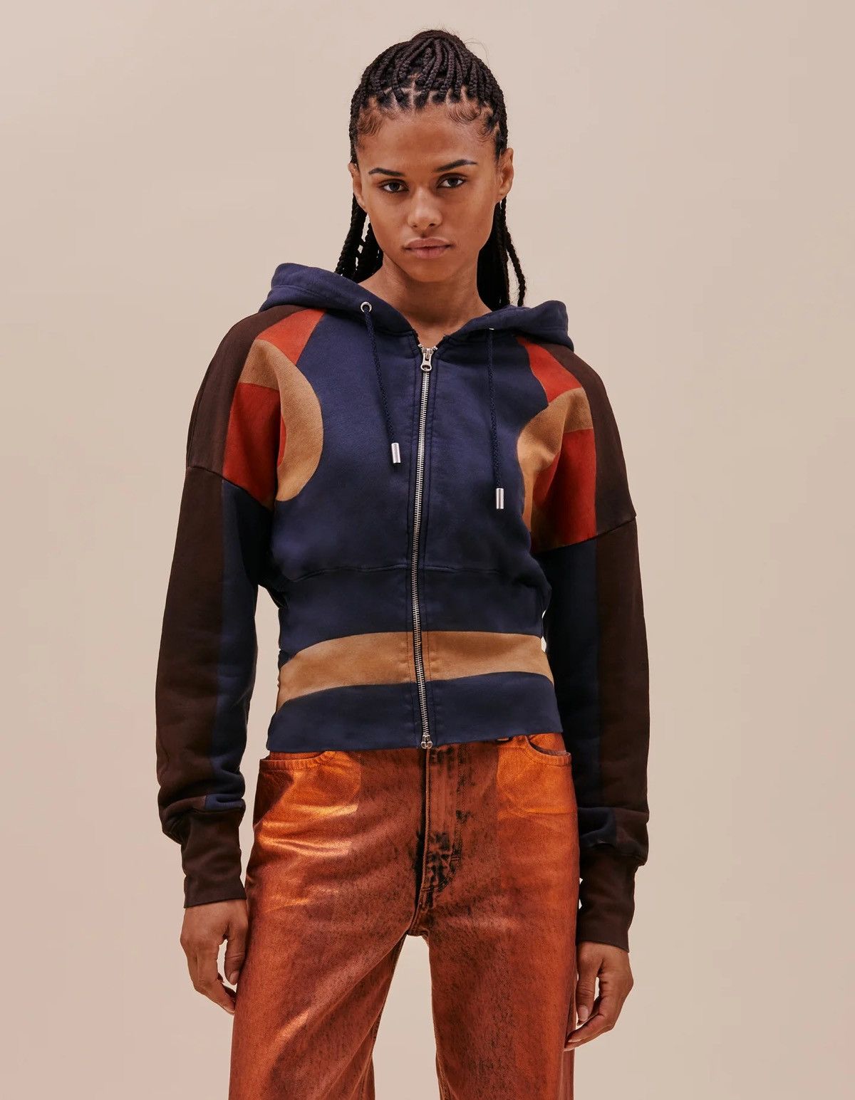 image of Eckhaus Latta Zip Hoodie In Stamp in Brown, Men's (Size XL)