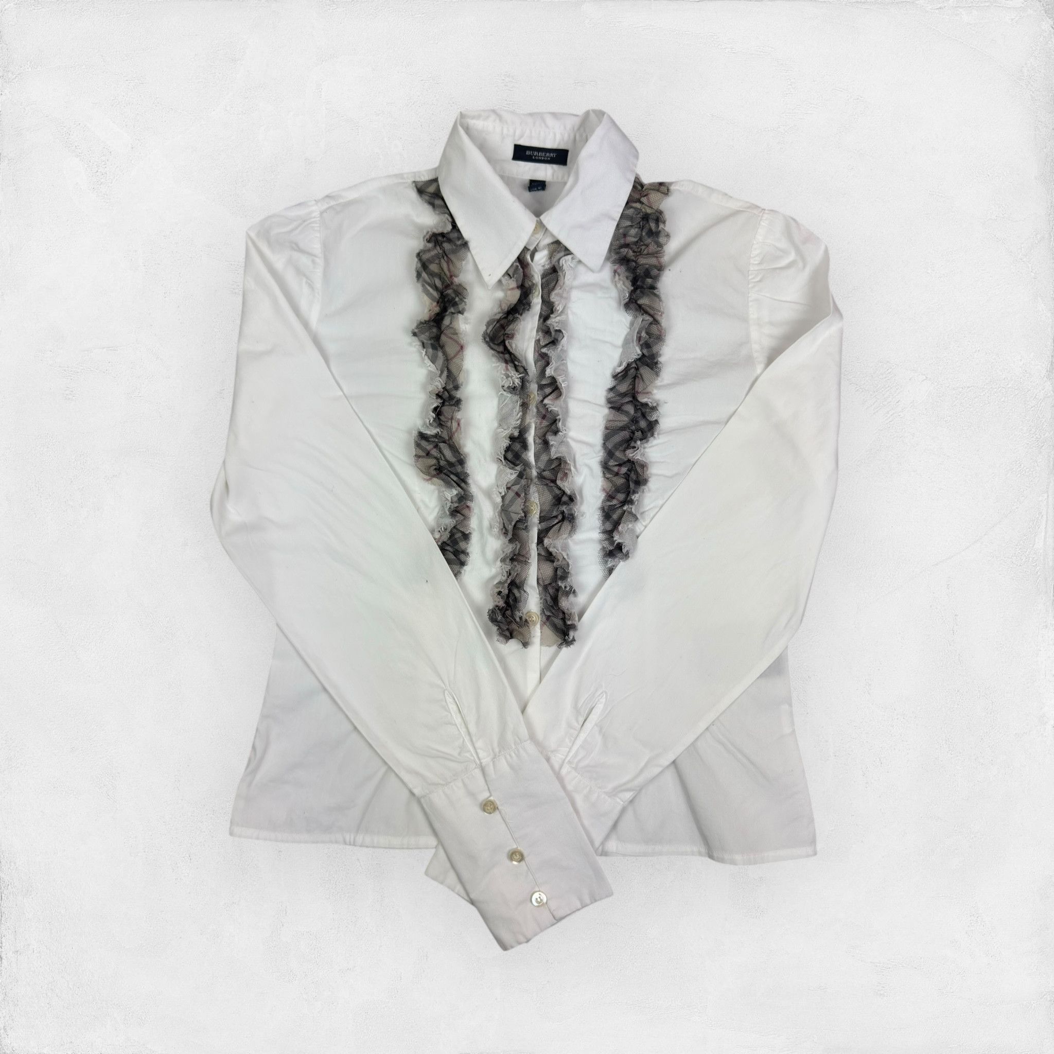 Burberry Burberry London Women White Cotton Ruffled Button-Up Shirt 8 Size M / US 6-8 / IT 42-44 - 1 Thumbnail
