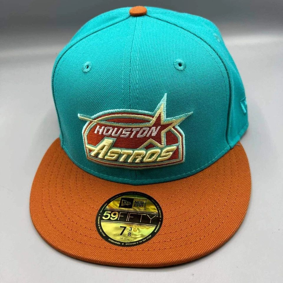 New Era Houston Astros Hat Men 7 3/8 59Fifty New Era MLB Fitted Cap Size ONE SIZE - 4 Thumbnail