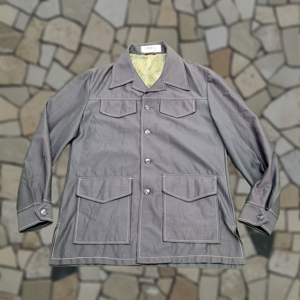 Vintage VINTAGE 70s Safari Chore Coat Jacket S/M 21x30 Dagger Collar Scovill Zip Navy Blue Nylon Knit 40 in Chest Mens Jacket Size US M / EU 48-50 / 2 - 1 Thumbnail