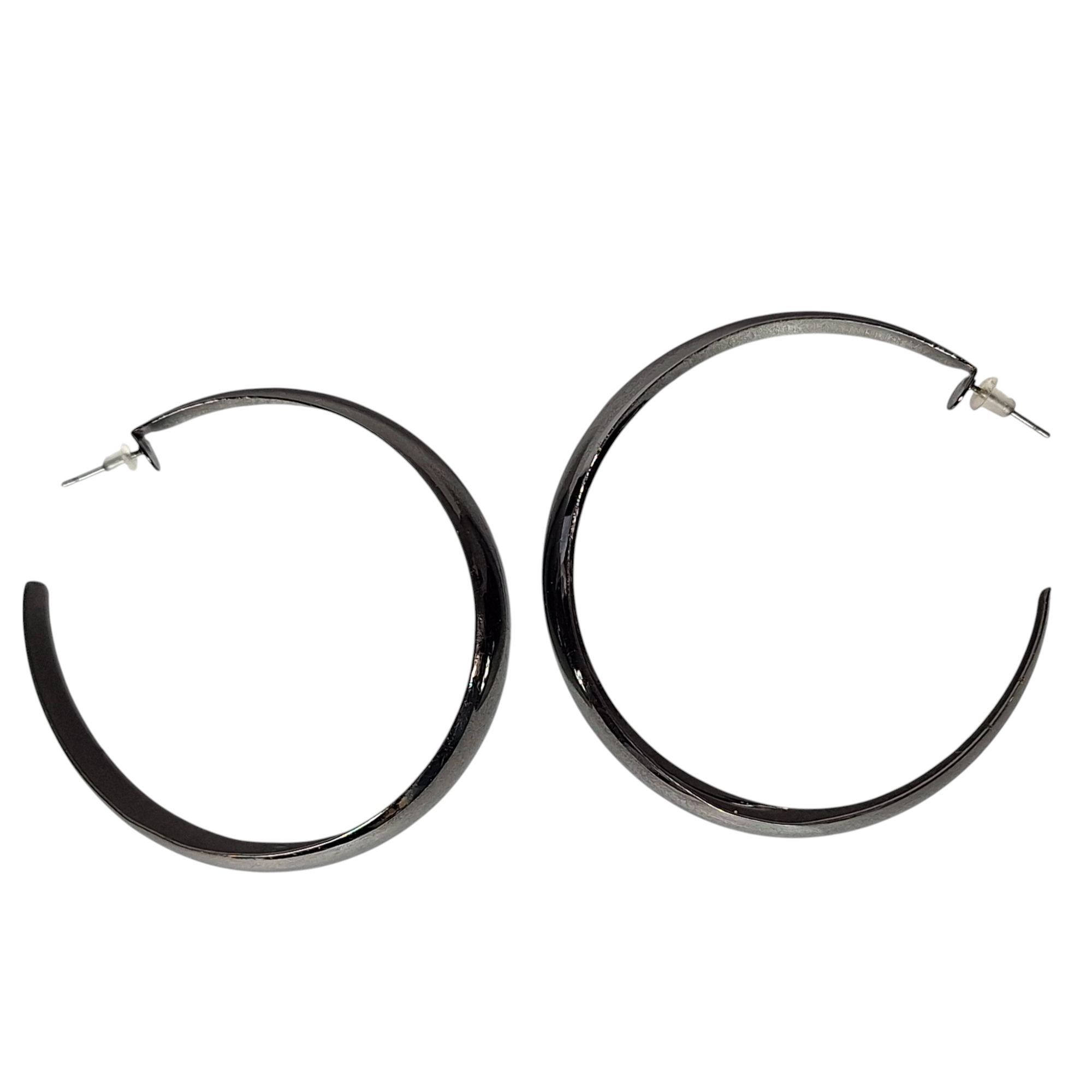 Other Gunmetal Gray Hoop Earrings Bold Wide Flat Metal Cyber Goth Size ONE SIZE - 2 Thumbnail
