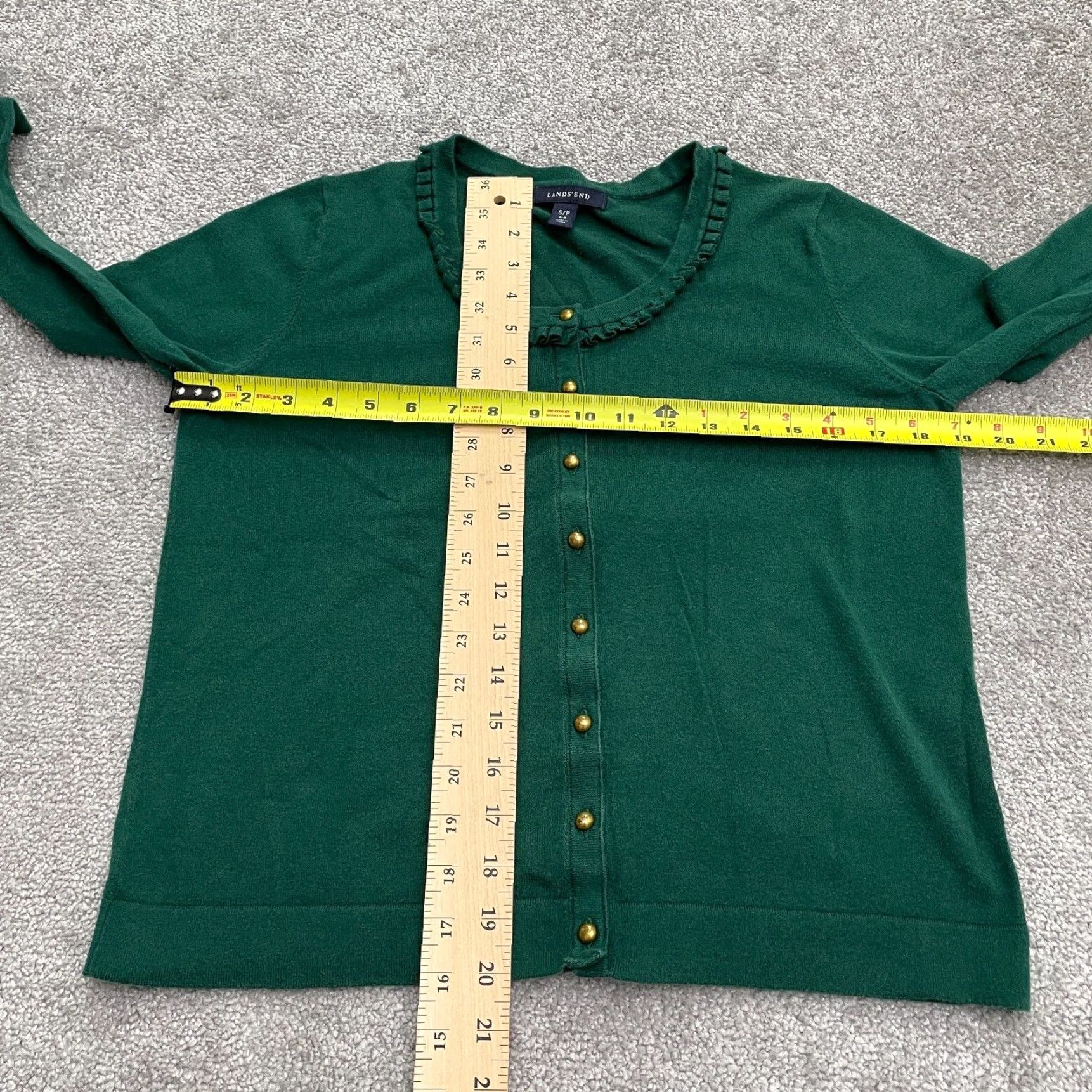 Lands' End Lands' End Cardigan Sweater Women S Green Knit Button Ruffle Classic Size S / US 4 / IT 40 - 7 Thumbnail