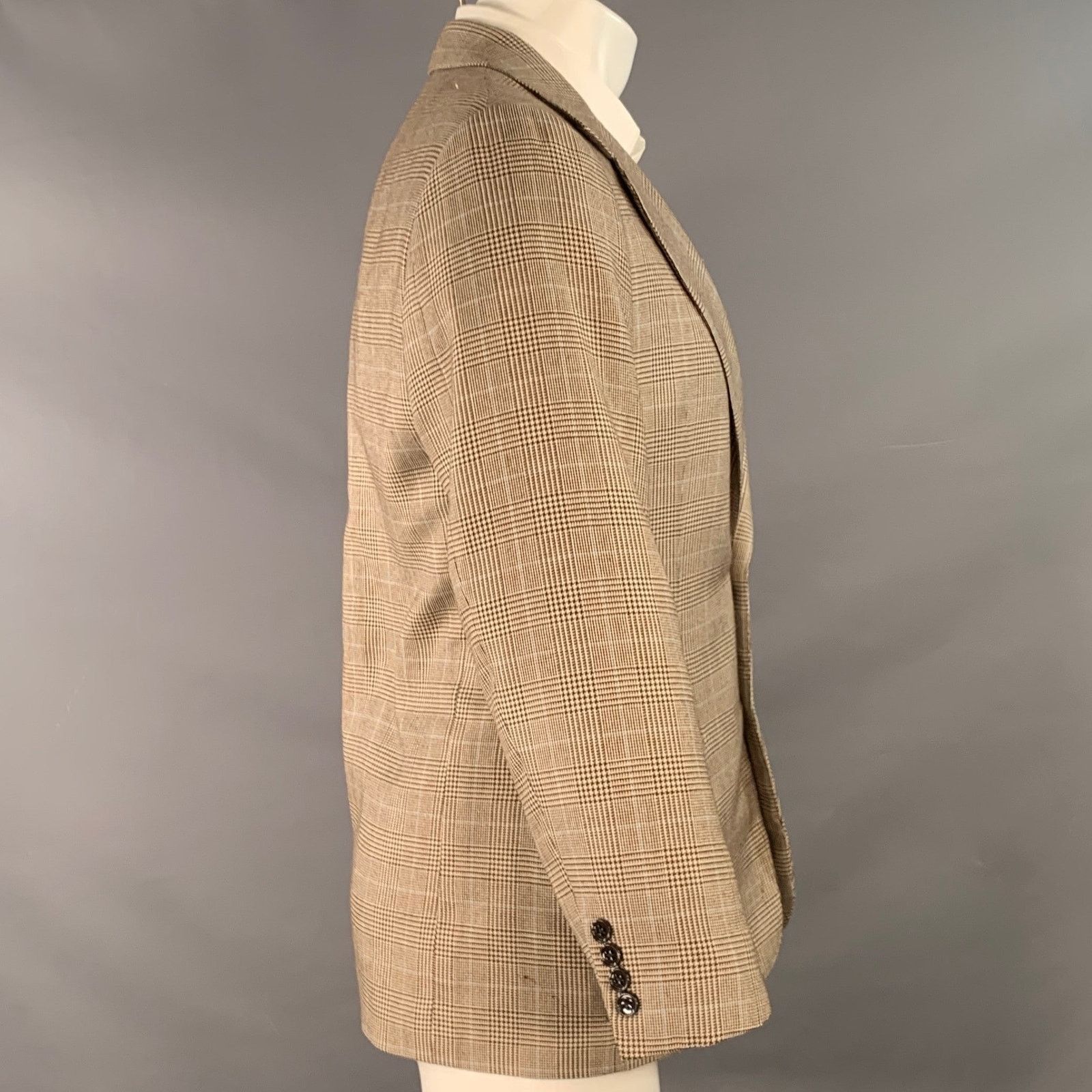 Ralph Lauren Size 38 Regular Brown Beige Plaid Cashmere Silk Sport Coat Size 38R - 3 Thumbnail