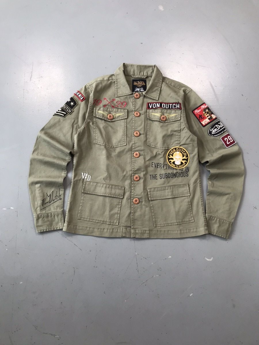 Crazy Von Dutch SpellOut patchwork button up chore shirt