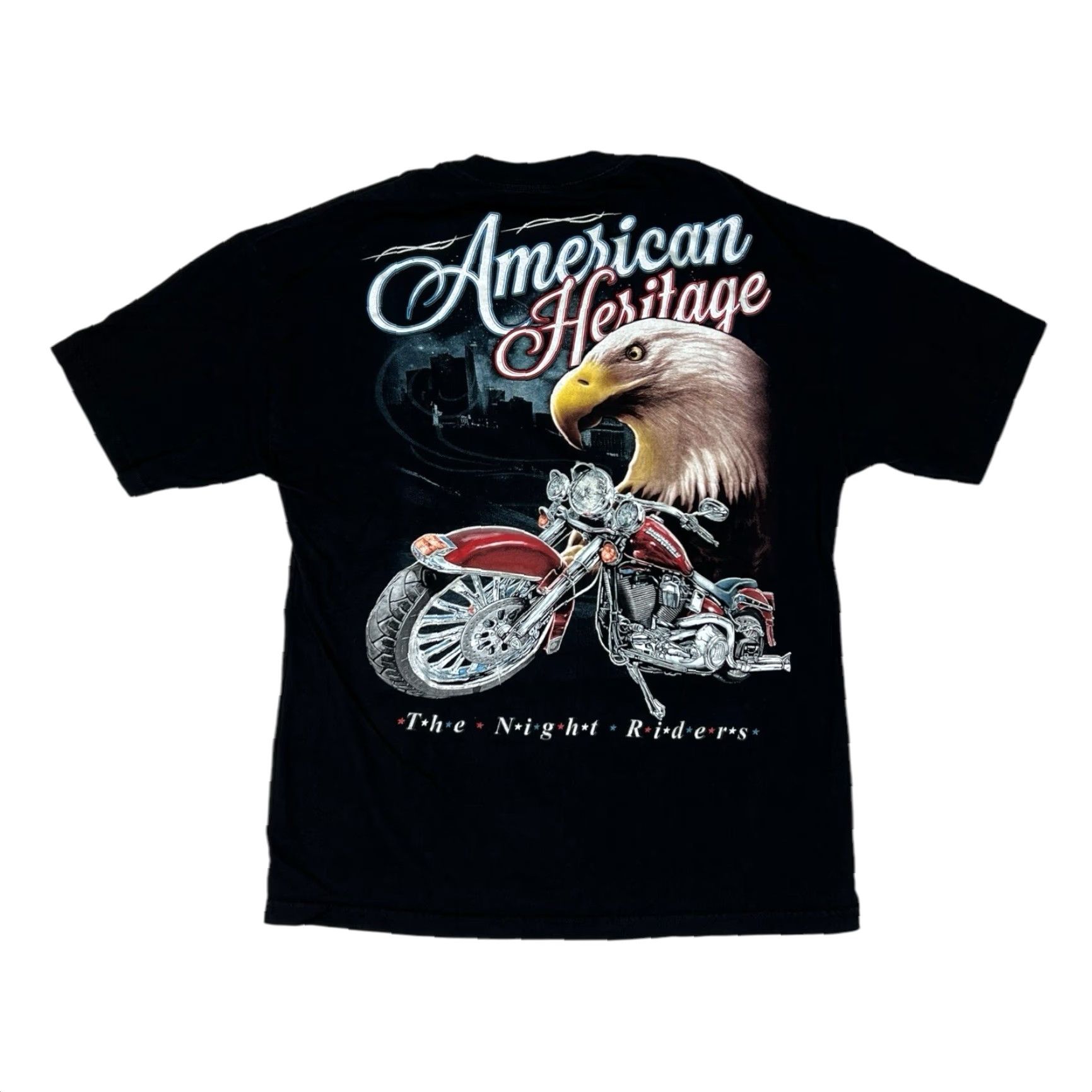 Vintage American Heritage T-Shirt XL Black Biker Motorcycle Eagle “The Night Riders” 90s USA Men Size US XL / EU 56 / 4 - 3 Thumbnail