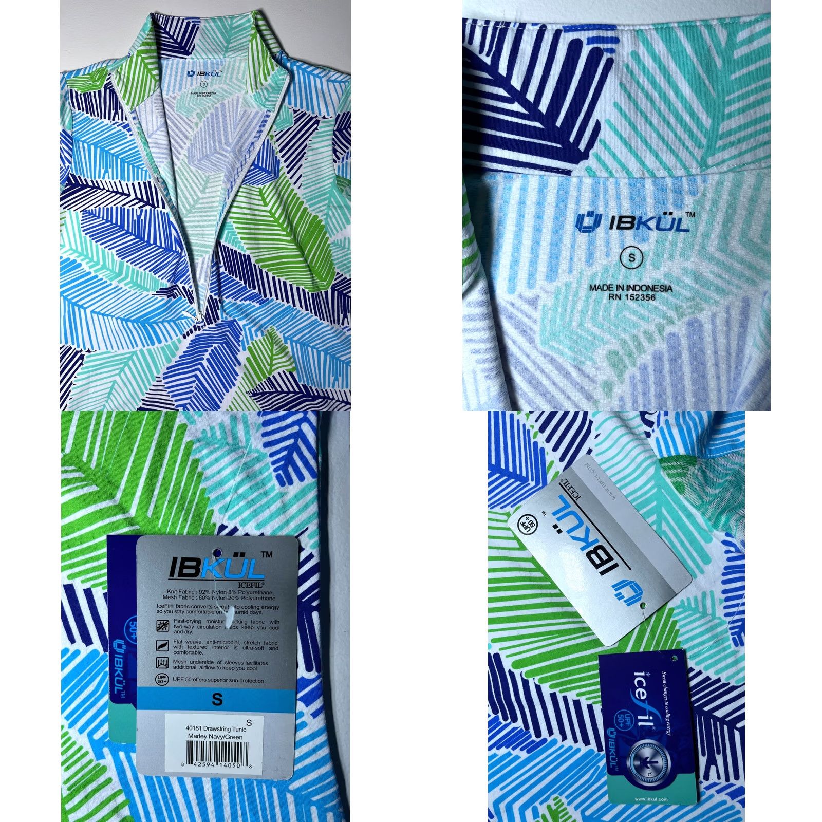 Vintage NWT Ibkul Drawstring Tunic Marley Navy/Green Womens Sports SB Size S Tunic Size ONE SIZE - 8 Thumbnail