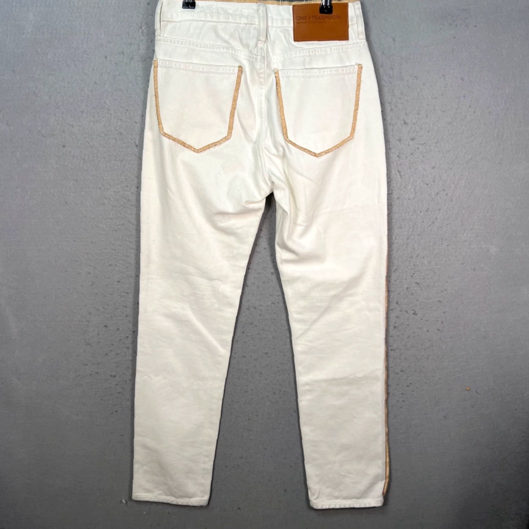 Vintage One Teaspoon Womens Size 26 White Straight-Leg Jeans With Beige Trim 100% Cotton Jeans Womens 26 White Denim 90s? Size 26" / US 2 / IT 38 - 2 Thumbnail