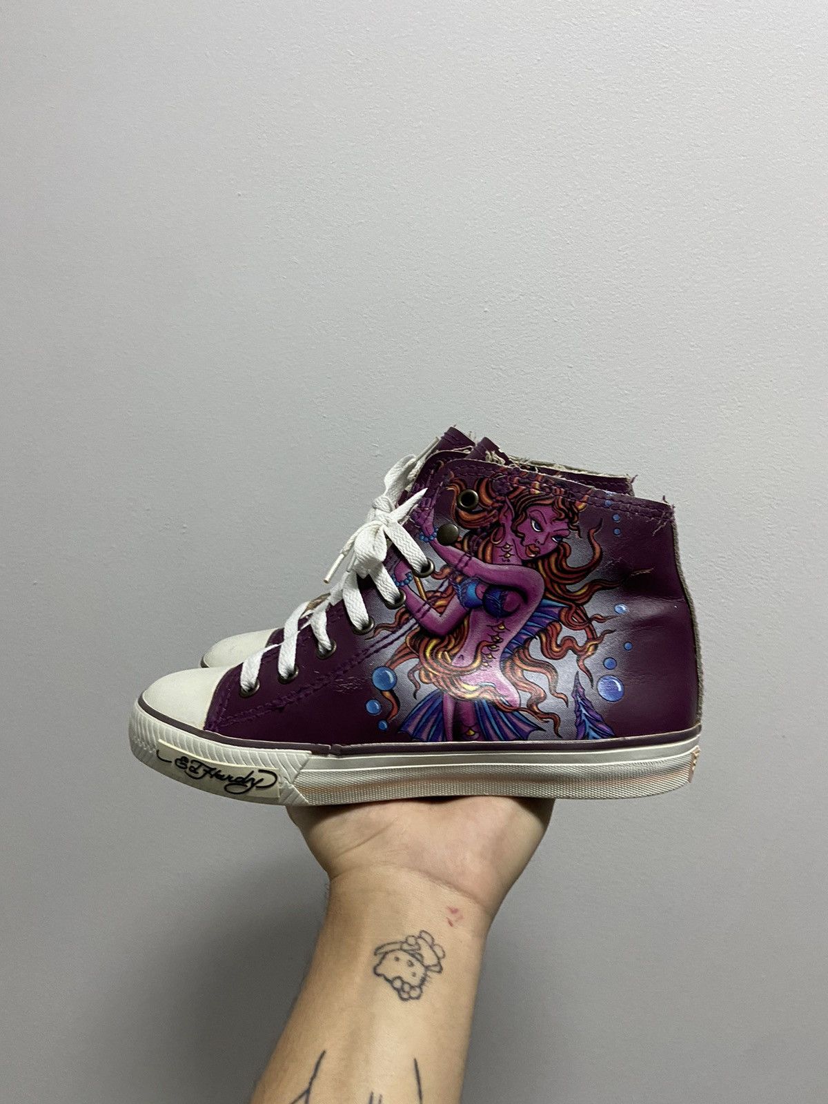 Ed Hardy × Vintage Ed Hardy vintage hi Top Sneakers print logo girl mermaid 🧜‍♀️ Size US 7 / IT 37 - 3 Thumbnail