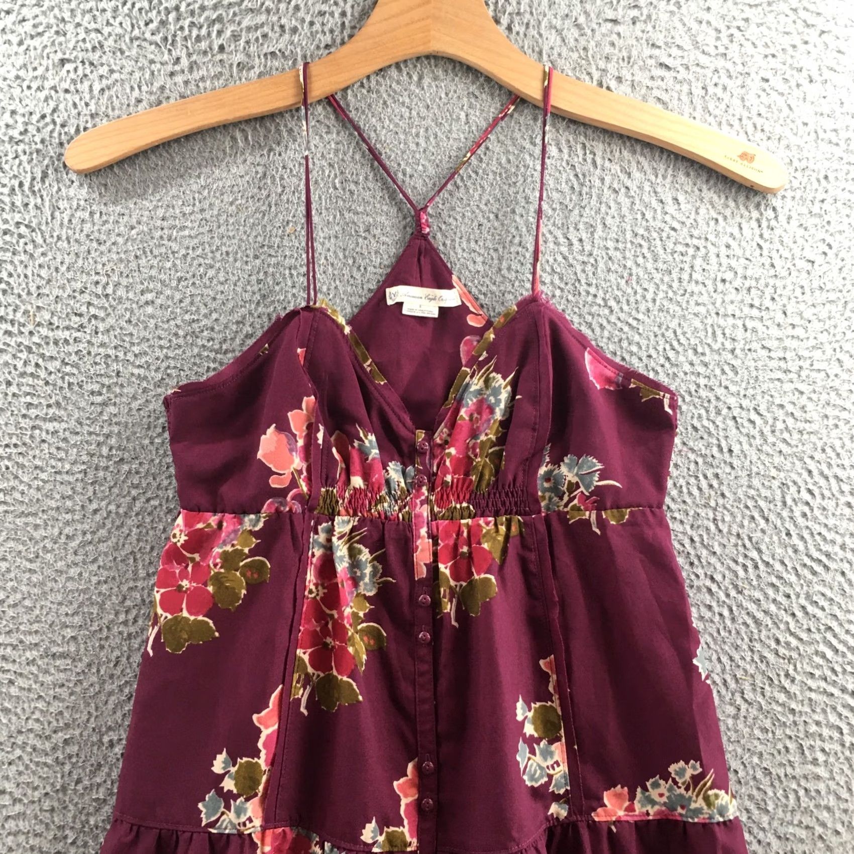American Eagle Outfitters American Eagle Outfitters Dress Womens 6 Purple Floral Print A-Line Spaghetti Strap Sleeveless Casual Fit & Flare Knee Length Ladies Size M / US 6-8 / IT 42-44 - 2 Thumbnail
