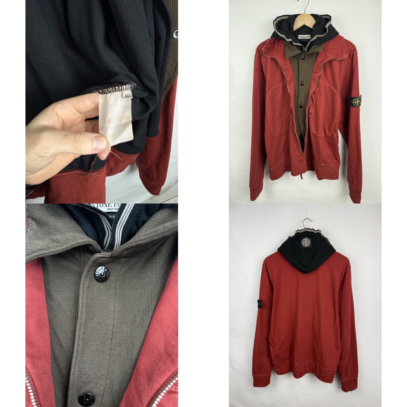 Stone Island VINTAGE Stone Island Hoodie 90s Archive Layered Hooded Jacket XL Men's Red 90s Full Zip Mens Size US XL / EU 56 / 4 - 9 Thumbnail