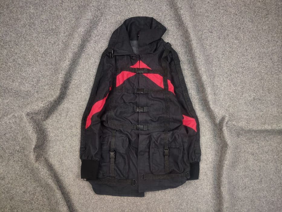image of Avant Garde x Vintage 90's Japanese Bondage Cargo Pocket Long Jacket in Black, Men's (Size Medium)