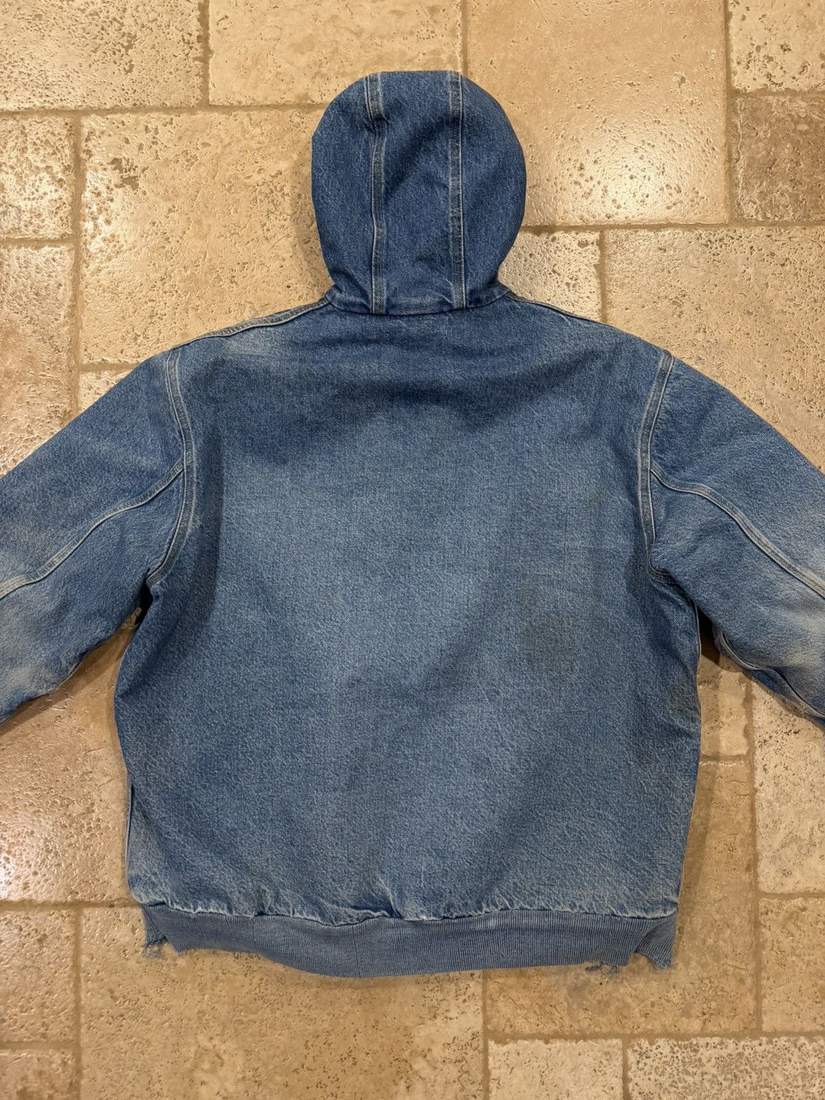 Carhartt Vintage Carhartt Denim Blanket Lined Thrashed Hooded Jacket Size US XL / EU 56 / 4 - 14 Thumbnail