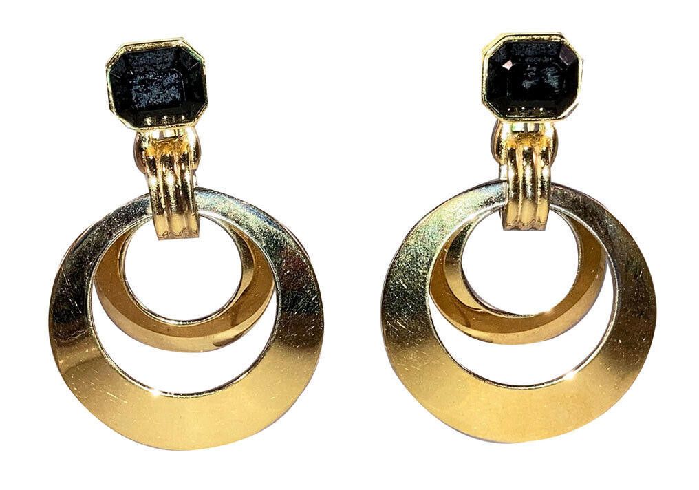 Givenchy Givenchy Black Onyx Glass Double Hoop Dangle Earrings Size ONE SIZE - 5 Thumbnail