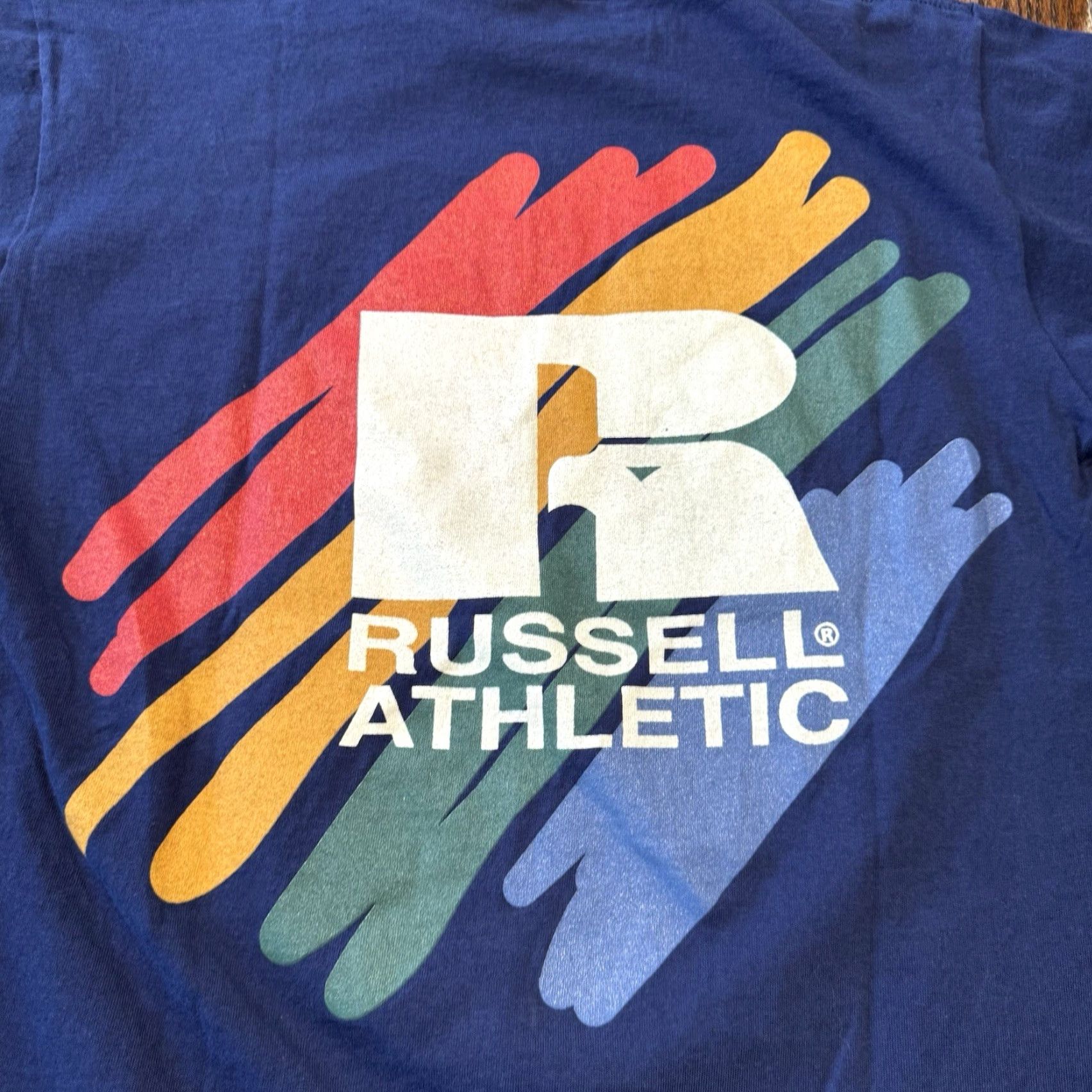 Russell Athletic VINTAGE Russell Athletic T-Shirt BLUE Large 90s USA Made Short Sleeve Crew Neck Logo Graphic Print Mens | Russell Athletic | 90s Theme Size US L / EU 52-54 / 3 - 6 Thumbnail