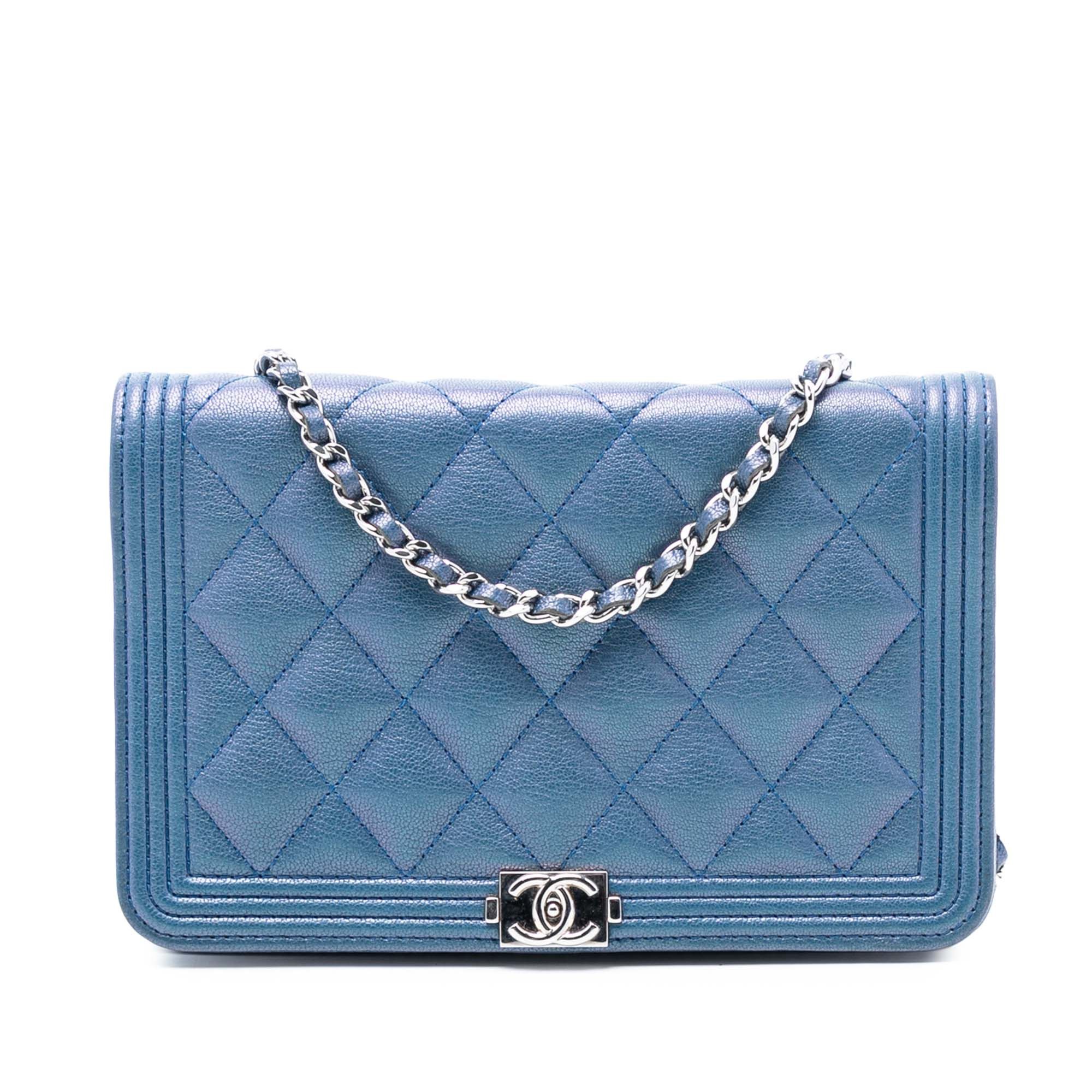 Chanel Quilted Calfskin Boy Wallet On Chain in Blue, Women's