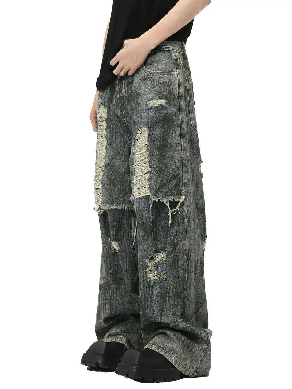 Japanese Brand Retro patchwork straight leg ripped jeans Size US 30 / EU 46 - 2 Thumbnail
