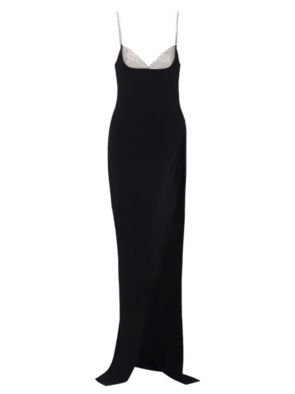 Balmain o1s1wg110725 Crystal Embellished Knitted Gown in Black Size L / US 10 / IT 46 - 1 Thumbnail