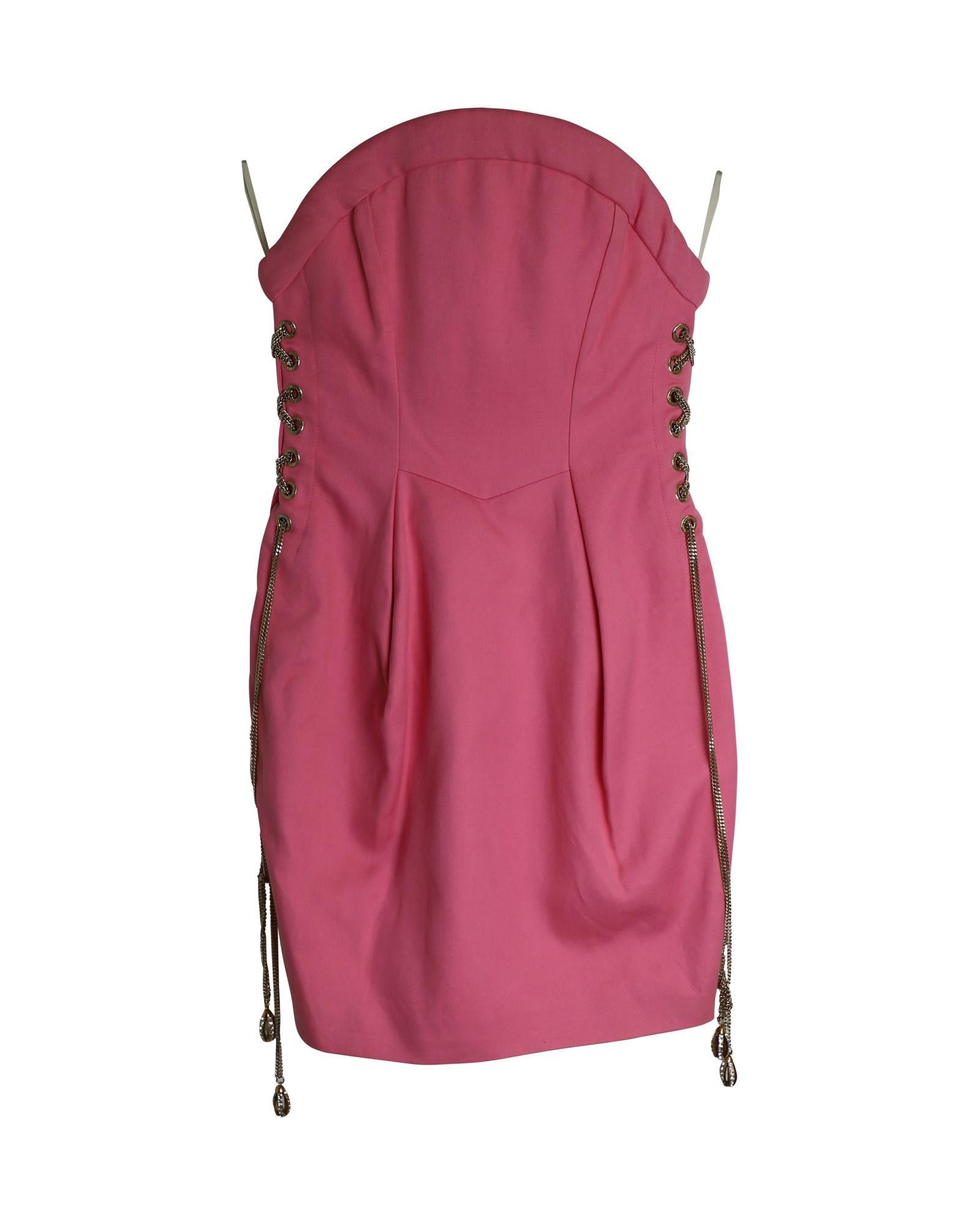image of Dsquared2 Strapless Dress With Chain Detail In Pink Ramie, Women's (Size Small)