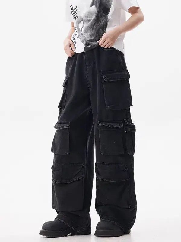 Japanese Brand VIBE Multi-Pocket Design Street Black Wide Leg Jeans Size US 34 / EU 50 - 4 Thumbnail