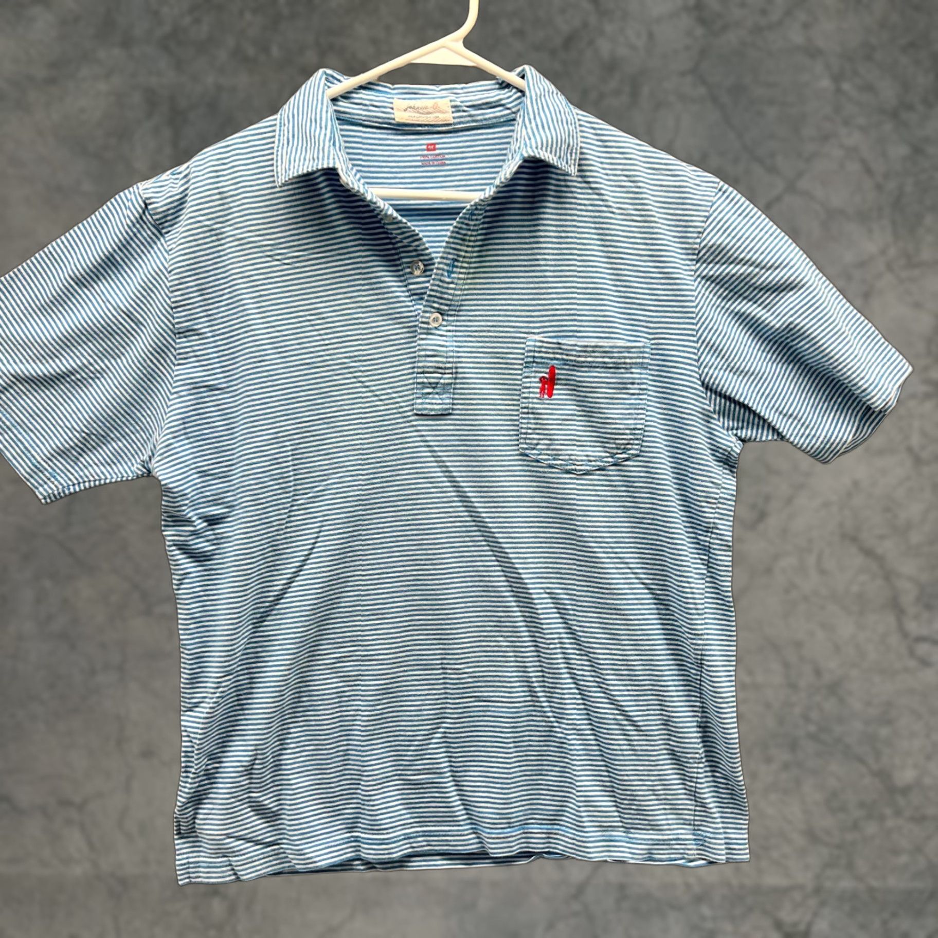 johnnie-O Johnnie-O Polo Shirt Mens Medium Blue White Striped Cotton Embroidered Pocket Shirt Size US M / EU 48-50 / 2 - 1 Thumbnail